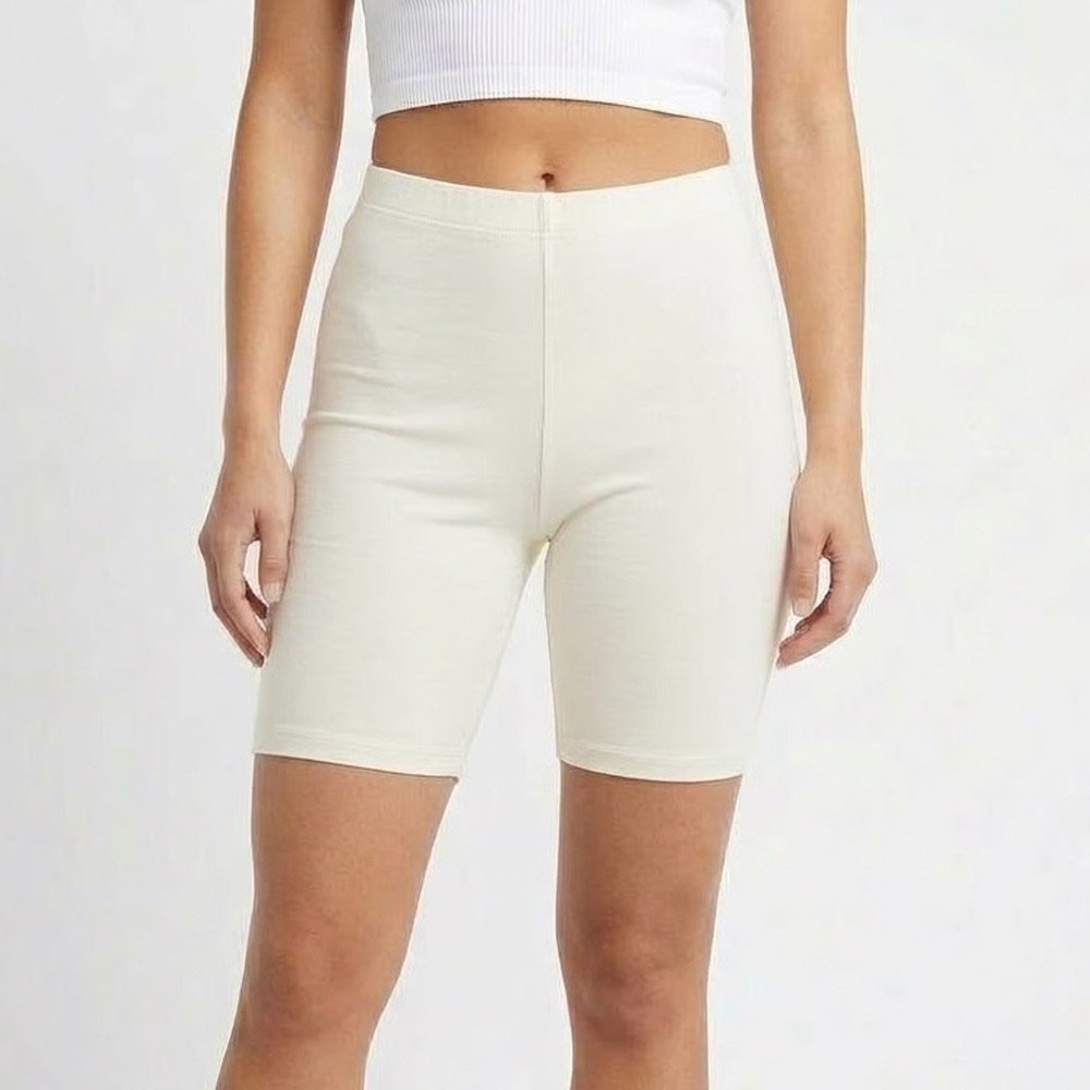 Naked Wardrobe Baby Mama Cream Biker Shorts NW-P0209BM Womens Small High Waist